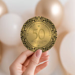 Black Floral Circle 50th Wedding Anniversary Classic Round Sticker<br><div class="desc">Black ornate floral circle on gold tones background,  customizable gold wedding Anniversary. Celebrating 50 years of happy memories customizable text.</div>