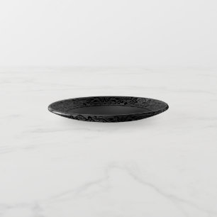 Black Floral Circle Black Iridescent Texture Trinket Tray