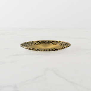 Black Floral Circle Gold background Trinket Tray