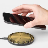 Black Floral Circle Gold background Wireless Charger (Hand)