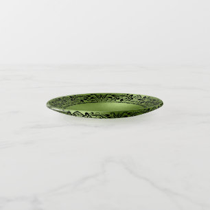 Black Floral Circle Green Iridescent Texture Trinket Tray