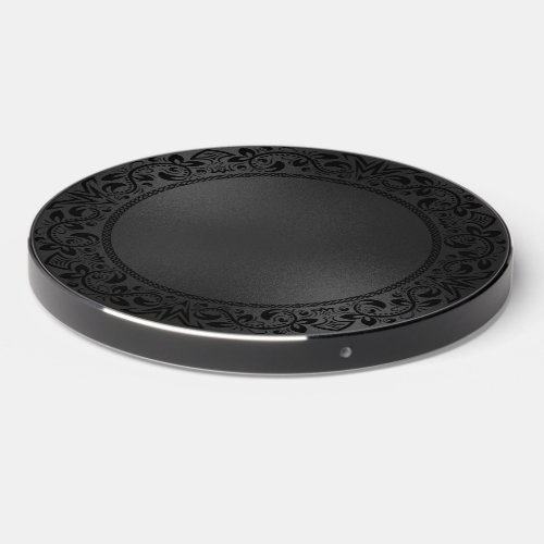 Black Floral Circle Iridescent Black Texture Wireless Charger