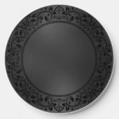 Black Floral Circle Iridescent Black Texture Wireless Charger (Front)
