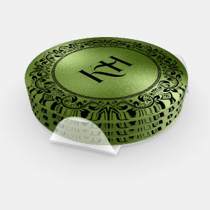 Black Floral Circle Iridescent Green Texture Coaster Set