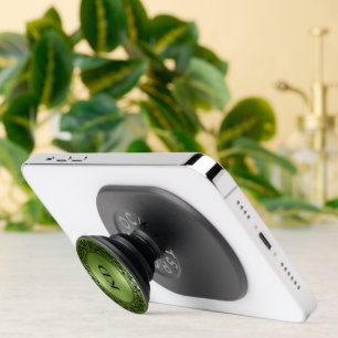 Black Floral Circle Iridescent Green Texture PopSocket