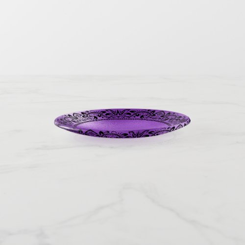 Black Floral Circle Purple Iridescent Texture Trinket Tray