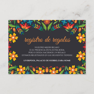 Black Floral Colorful Botanical Spanish Wedding Enclosure Card