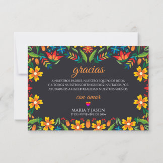 Black Floral Colorful Botanical Spanish Wedding Thank You Card