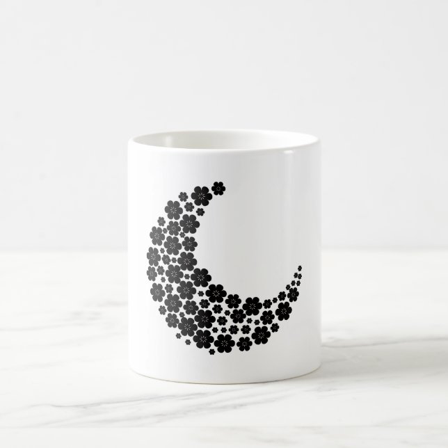 Black Floral Crescent Moon – Minimalist Boho Moon  Coffee Mug (Center)
