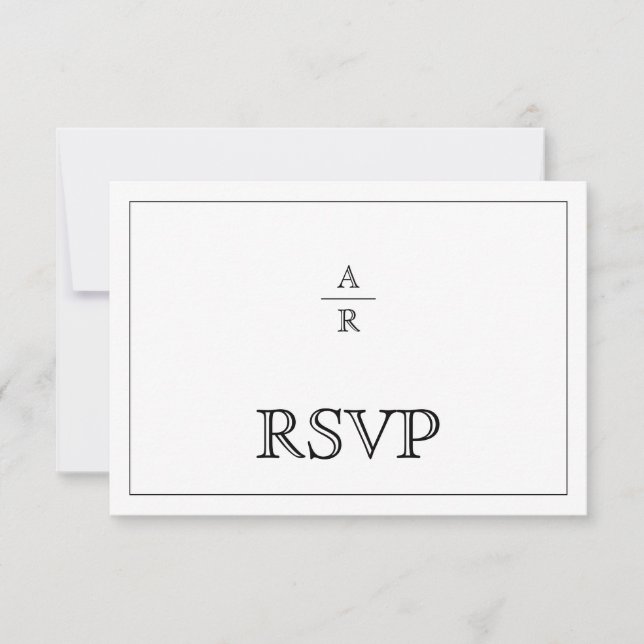 Black floral crest monogram QR code wedding RSVP Card (Front)