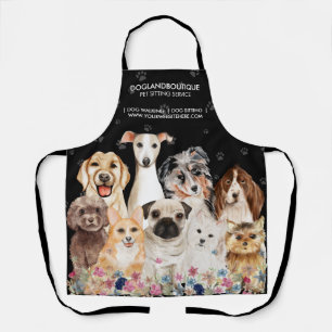 Black Floral Cute Pet Sitter Dog Groomer Apron