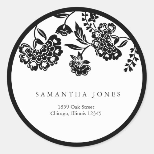 black floral damask address label