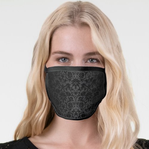 Black Floral Damask Face Mask