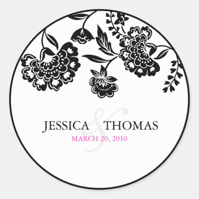 black floral damask monogram sticker (Front)