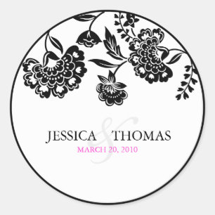 black floral damask monogram sticker