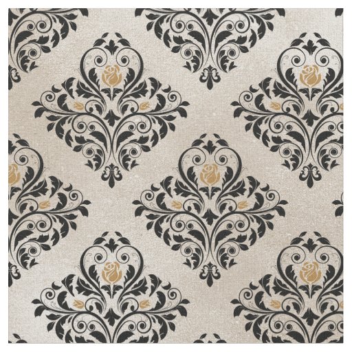 Black Floral Damask on Cream Fabric