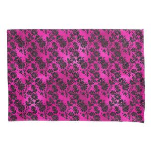Black Floral Damask on Hot Pink Pillow Case