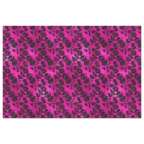 Black Floral Damask on Hot Pink Tissue Paper