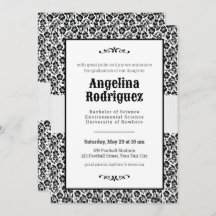 Black Floral Damask Photo Graduation