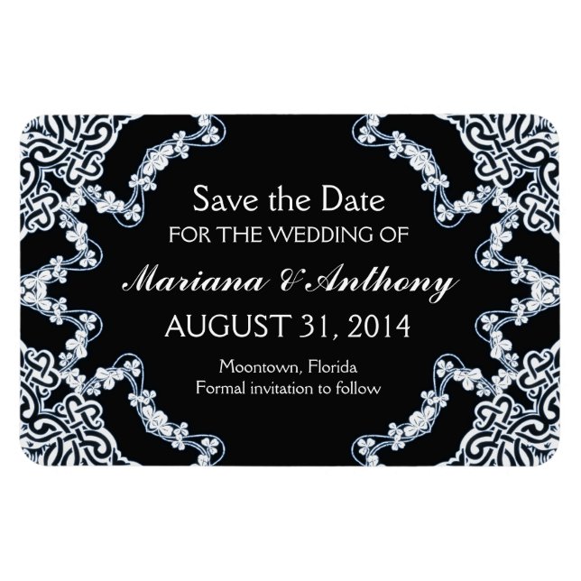 black floral damask save the date magnets (Horizontal)