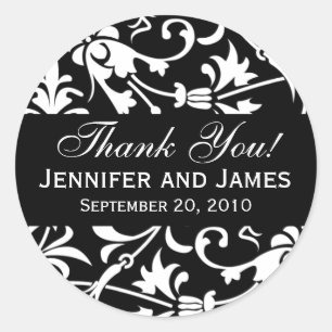 Black Floral Damask Wedding Thank You Labels