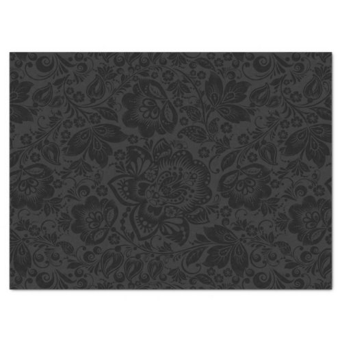 Black floral damask with dark gray background tissue paper