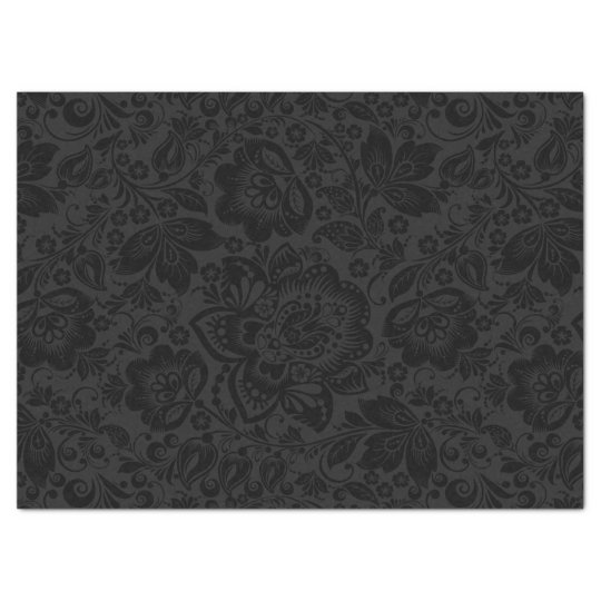 Black floral damask with dark gray background tissue paper