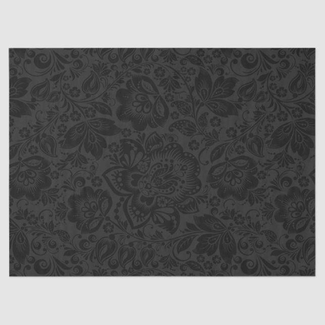 Black floral damask with dark gray background tissue paper (Front)