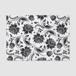 Black Floral Damasks Pattern White Background Tissue Paper