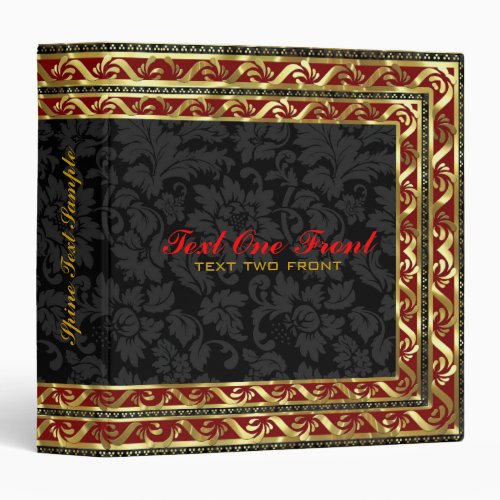 Black Floral Damasks Red  Gold Border Frame Binder