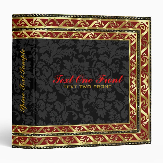 Black Floral Damasks Red & Gold Border Frame Binder (Front/Spine)