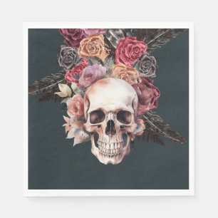 Black floral death, gothic birthday napkins
