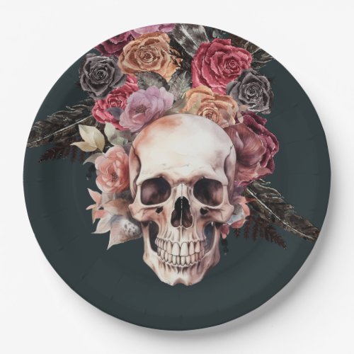 Black floral death gothic birthday  paper plates