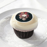 Black floral death, gothic party  edible frosting rounds