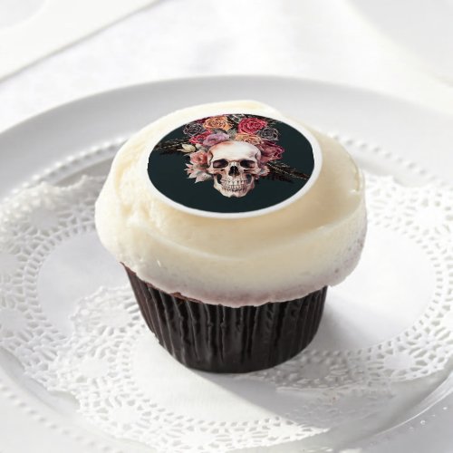 Black floral death gothic party  edible frosting rounds