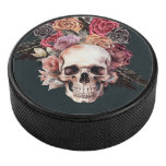 Black floral death, gothic party  hockey puck