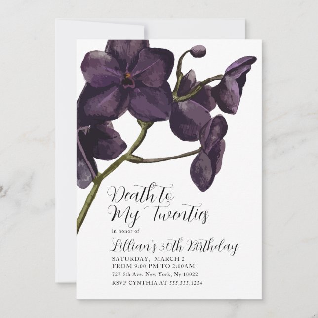 Black Floral Death to Youth Invitation (Front)