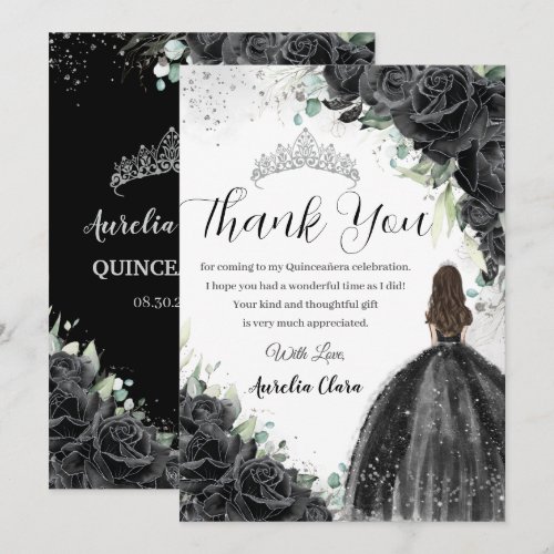 Black Floral Dress Silver Quinceañera Sweet 16 XV