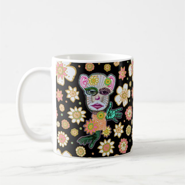 Black Floral Drollery Floral by Natalie Schorr Coffee Mug (Left)