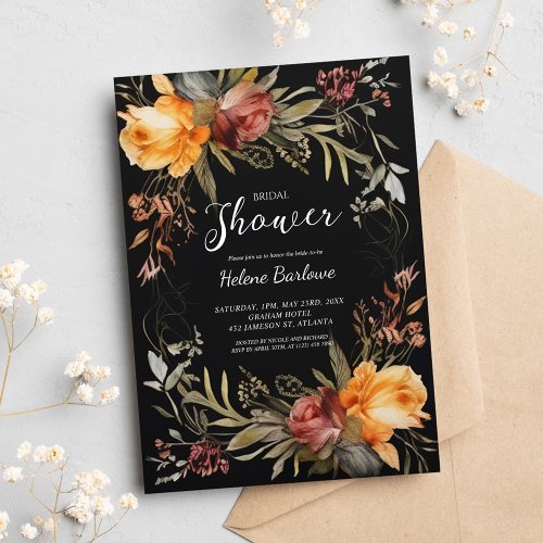  Black Floral Elegant Bridal Shower Invitation