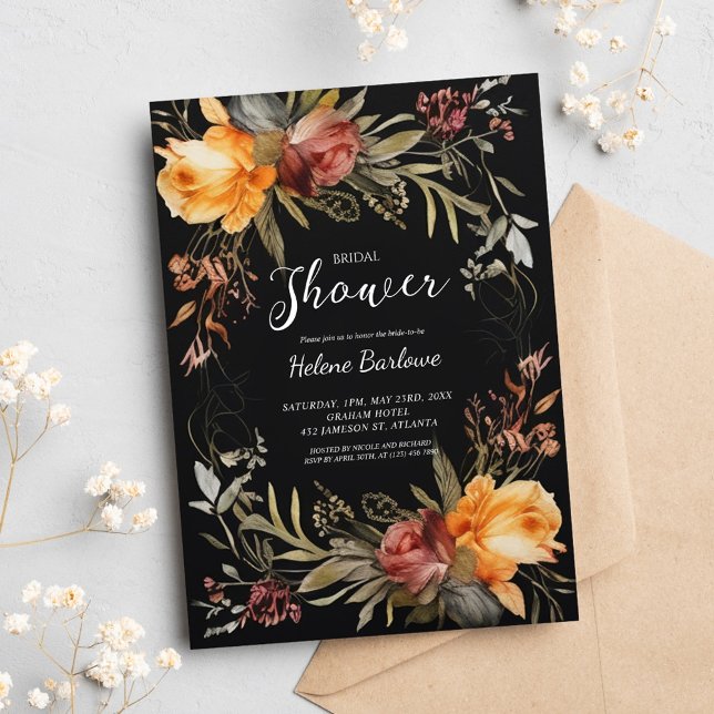  Black Floral Elegant Bridal Shower Invitation (Black Floral Elegant Bridal Shower Invitation)