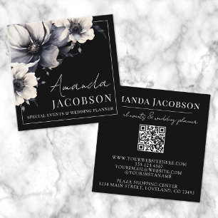 Black Floral Elegant Professional Square Business Card