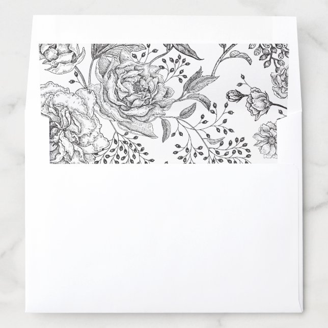 Black Floral Elegant Wedding Invitation Envelope Liner (In Envelope)