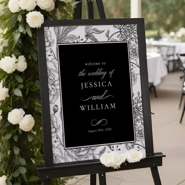 Black Floral Elegant Wedding Welcome Sign (Creator Uploaded)