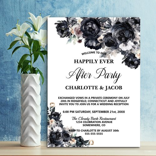 Black Floral Elopement Wedding Reception Invitation