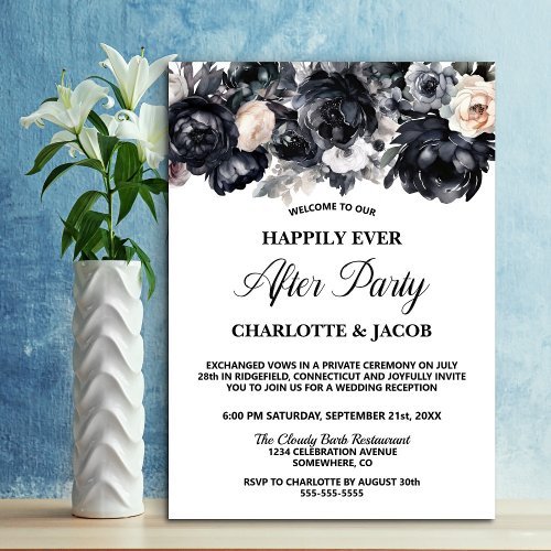 Black Floral Elopement Wedding Reception Invitation