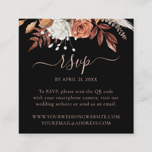 Black Floral Fall Wedding Website QR Code RSVP Enclosure Card