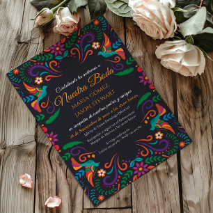 Black Floral Fiesta Colorful Boda Spanish Wedding Invitation