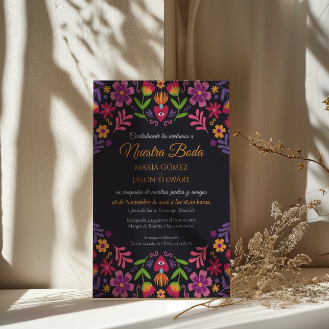 Black Floral Fiesta Nuestra Boda Spanish Wedding Invitation (Black Floral Fiesta Nuestra Boda Spanish Wedding Invitation)