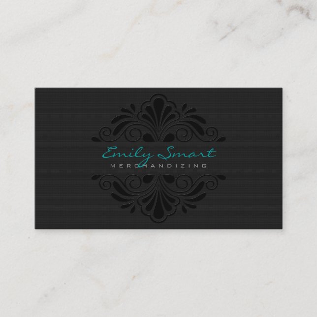 Black Floral Frame Back Texture Background Business Card (Front)